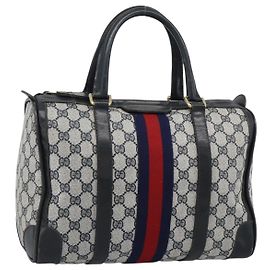 Bolsa Boston GUCCI GG Supreme Sherry Line PVC Marinho Ouro Autêntica ep15052