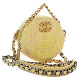 CHANEL Chain Shoulder Bag Tweed 2way Gelbgold Silber CC Auth 189770M