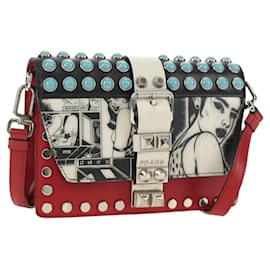 Borsa a tracolla PRADA Comic Electra in pelle rossa e argento Auth BA13728V