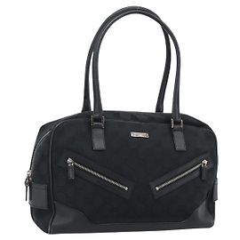 GUCCI GG Canvas Handtasche Schwarz Silber 002 1115 Auth 189936