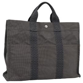 Hermès HERMES Her Line MM Hand Bag Canvas Gray Silver Auth 189625