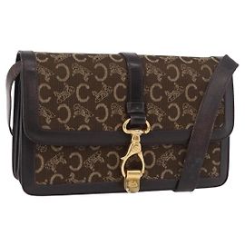 Céline Borsa a Spalla CELINE C Saluki Marrone Oro Auth bs35956