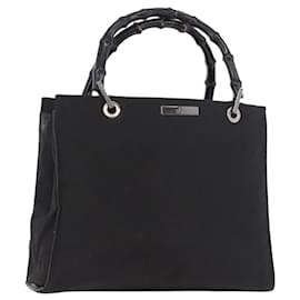 GUCCI Bamboo Canvas Tote Bag Schwarz Silber 002 1016 Auth 187874