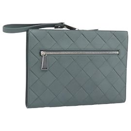 POCHETTE BOTTEGA VENETA MAXI INTRECCIATO in pelle Grigio Argento Auth 188287A