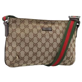 Borsa a tracolla GUCCI GG Canvas Web Sherry Line Beige Argento 189749 Auth mr2613