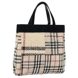 BURBERRY Nova Check Hand Bag Canvas Beige Gold Auth 189967