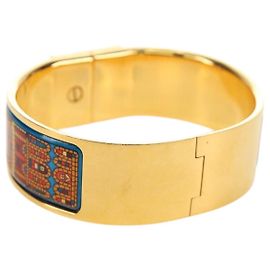 Hermès Bracelet HERMES Emilel GM Metal Cloisonne Gold Blue Auth bs35861V