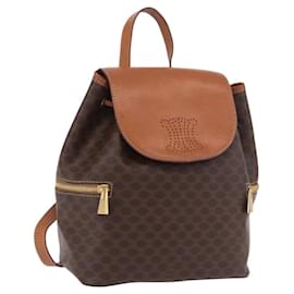 Céline CELINE Macadam Canvas Backpack PVC Leather Brown Gold Auth 188472V
