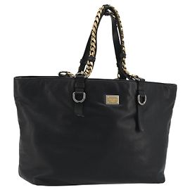 Dolce & Gabbana DOLCE&GABBANA Chain Tote Bag aus Leder Schwarz Gold Auth BA13681V