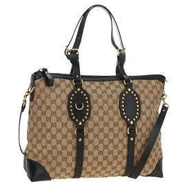 GUCCI GG Canvas Tote Bag 2way Beige Gold 296875 Auth 187995V