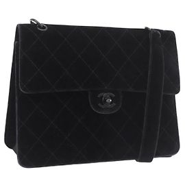 CHANEL Matelasse Chain Shoulder Bag Velor Black CC Auth 189792A