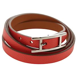 HERMES Appi 3 Bracelet Leather Orange Auth 187889M - Hermès