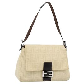 FENDI Zucca Canvas Mamma Baguette Tote Bag Beige Silver Aut 189847A