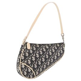 Pochette Saddle en lona Christian Dior Trotter PVC Negro Plata Auth BA13685V