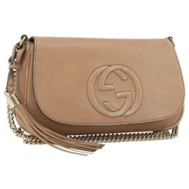 Borsa a Spalla con Catena GUCCI in Pelle Beige Oro 536224 Auth ka4986