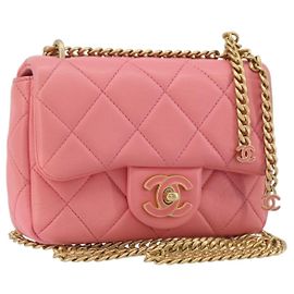 CHANEL Matelasse Chain Shoulder Bag Lamb Skin Pink Gold CC Auth 188796SM