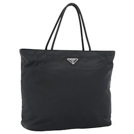 Bolsa de mão PRADA Nylon Preto Prata Auth 188572