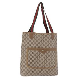 GUCCI GG Supreme Web Sherry Line Tote Bag PVC Beige 39 02 003 Auth 187861