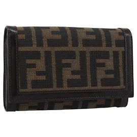 FENDI Zucca Canvas Bifold Wallet Black Brown Auth am11958V