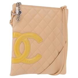 CHANEL Cambon Line Matelasse Shoulder Bag Pelle Beige Argento CC Auth 189889A