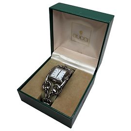 Vintage Gucci Uhr aus Edelstahl mit Lederarmband Silber