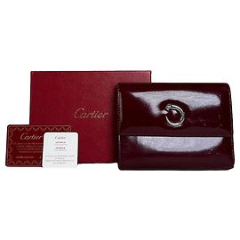 Vintage Cartier Lackleder-Portemonnaie Bordeaux Silber