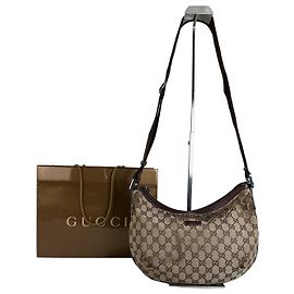 Borsa a Spalla Vintage Gucci GG Supreme, Hardware Argentato, Beige Marrone