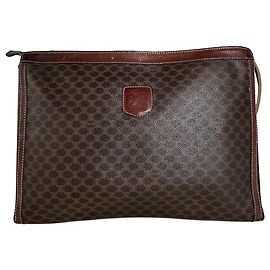 Céline Vintage Celine Coated Canvas Pouch Brown Dark Brown Gold