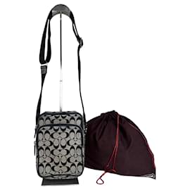 Borsa a tracolla vintage Coach in tela Beige Nero Argento