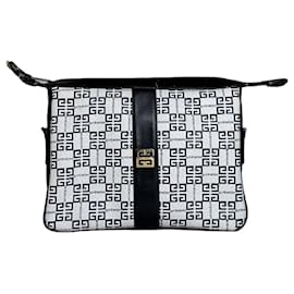 Borsa a tracolla vintage Givenchy in tela Bianco Blu Navy Oro