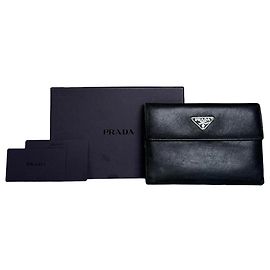 Portafoglio Vintage Prada in Pelle Saffiano Nero Argento