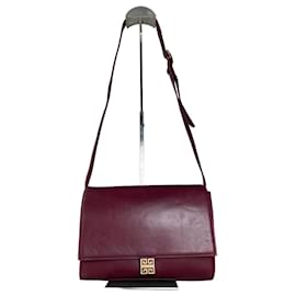 Borsa a spalla in pelle vintage Givenchy bordeaux dorato c. 1998