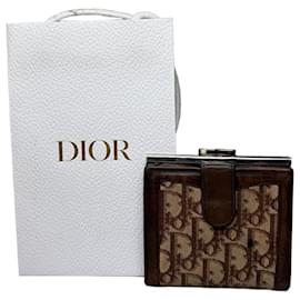 Cartera Vintage Dior Oblique Canvas Marrón Beige Plata