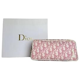 Beauty case Vintage Dior Oblique in tela Rosa Crema