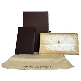 Vintage Louis Vuitton Vernis Langer Geldbeutel Hellgelb Gold