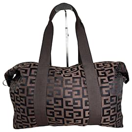 Borsa tote vintage Givenchy 4G logo in nylon marrone nero