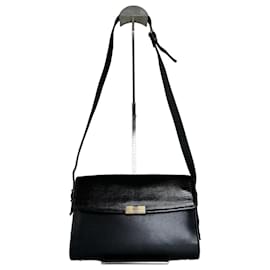 Borsa a tracolla vintage Givenchy in pelle goffrata nera e oro