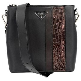 Bolso de hombro en cuero negro para hombre Prada