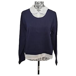 Karl Marc John Damen Hemdstrickpullover Größe 40/L simon Baumwolle marine weiß - Autre Marque