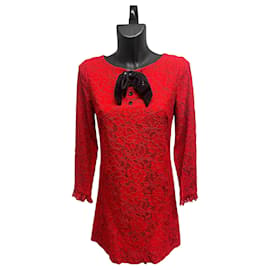 Mini abito in pizzo rosso Saint Laurent