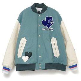 Autre Marque FACETASM × COIN PARKING DELIVERY × ROYAL FLASH LOVE PATCH STADIUM JACKET Chaqueta Stadium de lana y piel de vaca Limited