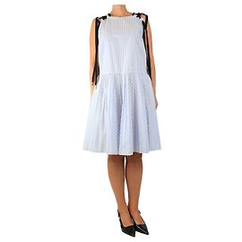 Red Valentino Ärmelloses Midi-Kleid mit blau-weißen Streifen - Größe UK 16