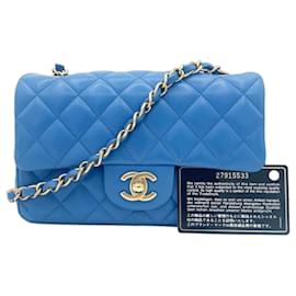 Chanel Classic Flap Mini Rechteckig Lammleder Blau