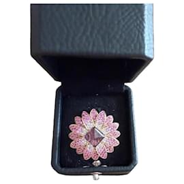 Goldener Blumenring, Rosa Saphire, Diamanten und Amethyst - Autre Marque