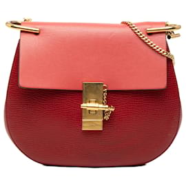 Borsa a tracolla Chloé Drew in pelle liscia e granulata bicolore rossa Small