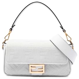 Fendi Baguette Satchel Tasche aus weißem besticktem Zucca-Canvas
