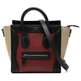 Celine Luggage Tote aus dreifarbigen rotem Kalbsleder und Wildleder in Nano - Céline