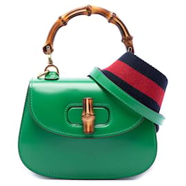Borsa a manico Gucci Green Mini in pelle di vitello 1947 Bamboo