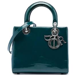 Lady Dior en charol azul, tamaño Medium