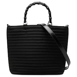 Borsa Satchel Gucci in nylon nero con bambù